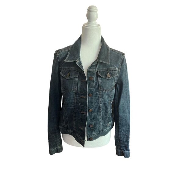 LOFT Jackets & Blazers - LOFT Women's Dark Blue Button-Up Denim Jacket Size Medium